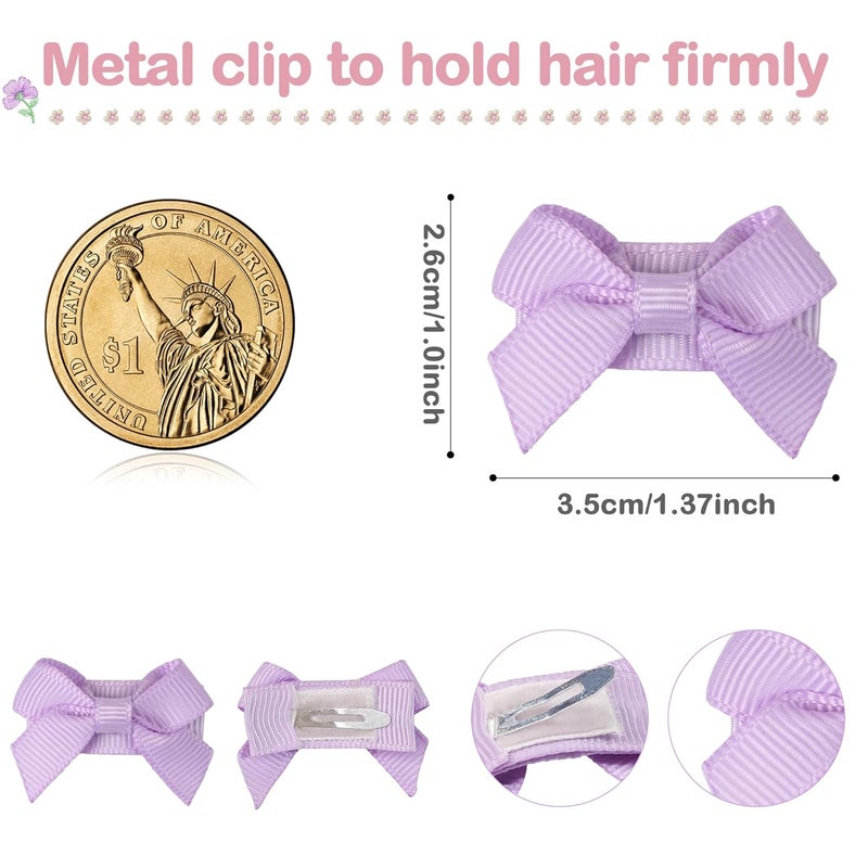CellElection 1.4" Mini Bow Snap Clips,Handmade Tiny Hair Clips for Baby Fine Hair,Small Hair Bows Hair Accessories for Baby Girls Newborn Infant Toddlers - Image 2